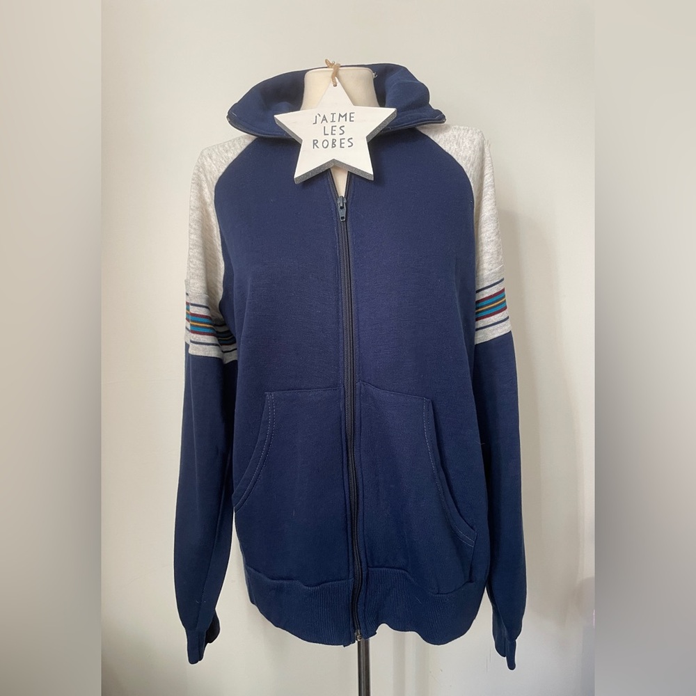 BASSETT WALKER Vintage Navy Blue Sweatshirt Jacket - RARE !